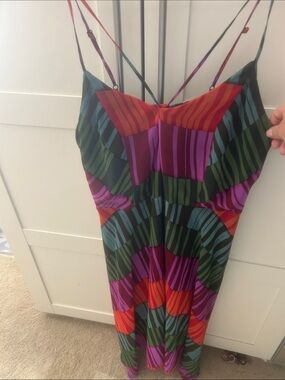 City Chic Multicolor Tropical Stripe Dress - Green, Purple, Red